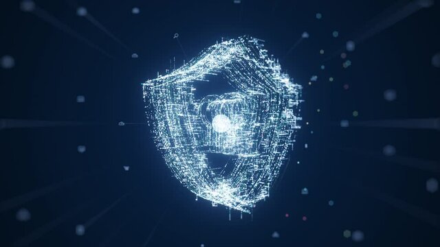 Cybersecurity concept. Padlock With Keyhole icon on digital data background. Illustrates cyber data security or information privacy idea. Blue abstract hi speed internet technology.
