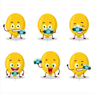 Photographer profession emoticon with yellow balloon cartoon character