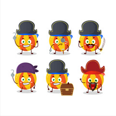 Cartoon character of yellow beach ball with various pirates emoticons
