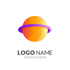 planet logo design logo with 3d yellow and purple color style