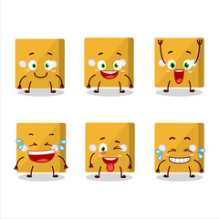 Cartoon character of yellow dice with smile expression