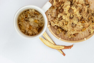 Sliced Licorice roots and Chinese Chrysanthemum Flower tea