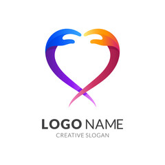 hand love logo, hand and love, combination logo with 3d colorful style