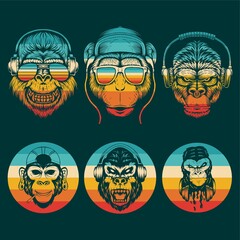 monkey music collection retro vector illustration
