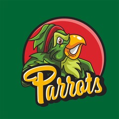 parrot logo mascot character over red circle for sports