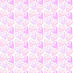 Seamless pattern with watercolor hearts. Romantic love hand drawn backgrounds texture. For greeting cards, wrapping paper, wedding, birthday, fabric, textile, Valentines Day, mothers Day, easter