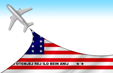 3d illustration plane with Bikini Atoll flag background for business and travel design