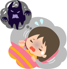 怖い夢を見ている就寝中の女の子