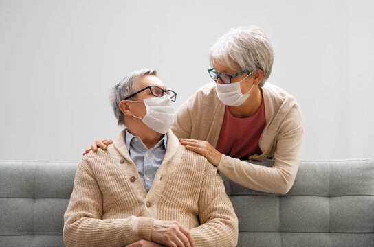 Senior Couple Wearing Facemasks