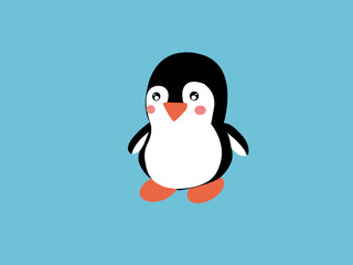 Drawing of cute penguin in flat style. Cold winter symbol. Antarctic bird,