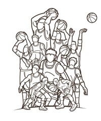 Group of Basketball players action cartoon sport graphic vector.