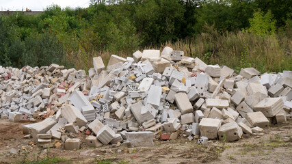 Big pile of broken bricks and silicate blocks