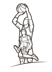 Group of Basketball players action cartoon sport graphic vector.