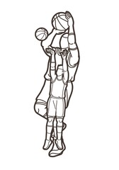 Group of Basketball players action cartoon sport graphic vector.