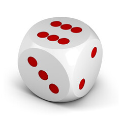 White dice with red dots isolated on white background. Gambling concept . 3d rendering