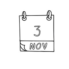 calendar hand drawn in doodle style. November 3. National Sandwich Day, date. icon, sticker, element, design. planning, business holiday