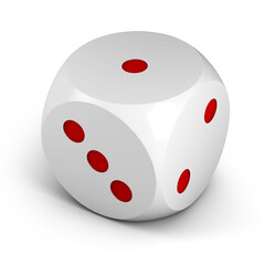 White dice with red dots isolated on white background. Gambling concept . 3d rendering