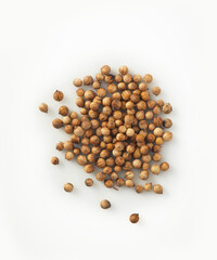 A handful of different types of pepper isolated on a white background. 