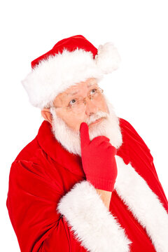 Santa Claus thinking isolated on white background.