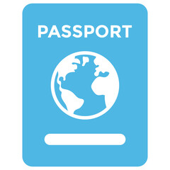 
A blue colored booklet with globe symbol representing international passport. 
