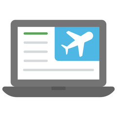 Fototapeta premium An online flight reservation with the laptop and airplane shown on screen 