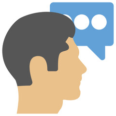 
A man with side face view and speech bubble, talking person 
