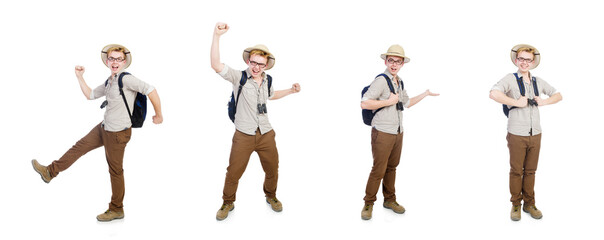 Man in safari hat in hunting concept