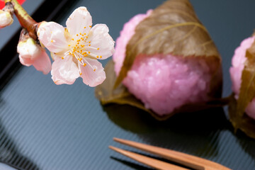 Obraz na płótnie Canvas 桃の花と桜餅