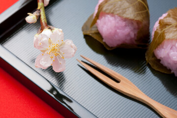 桃の花と桜餅