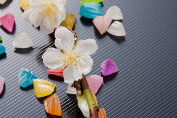 飴と桃の花