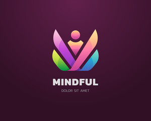 Meditation logo. Abstract colorful people meditation logo icon