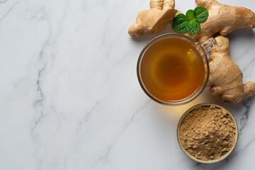 hot ginger tea on table