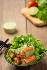 Imitation crab stick fresh vegetable salad rolls.