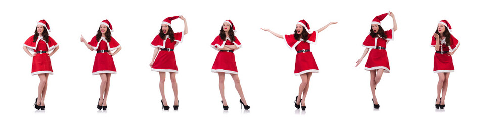 Snow girl santa in christmas concept isolated on white