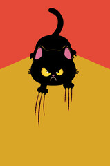 Naklejka premium Angry black cat scratching