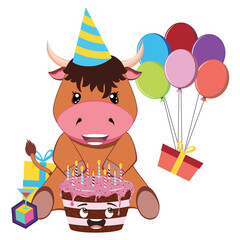 Brown bull with tasty cake