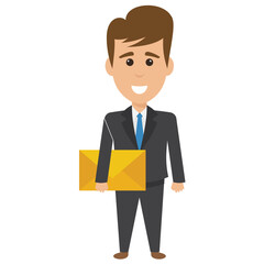 
A businessman holding a big envelope, icon concept is business mail 
