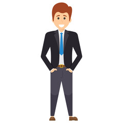 Fototapeta premium A satisfied manager in three piece suit with tie showing happy gesture 
