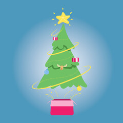 christmas tree on the red gift box vector.