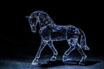 Crystal horse in the dark.