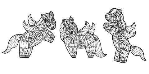 Fototapeta premium Unicorn Pattern. Hand drawn sketch illustration for adult coloring book