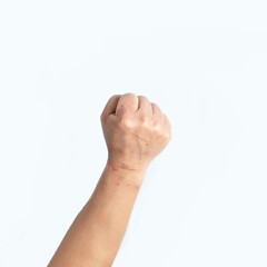  The fist is full of scars, isolated from the white background