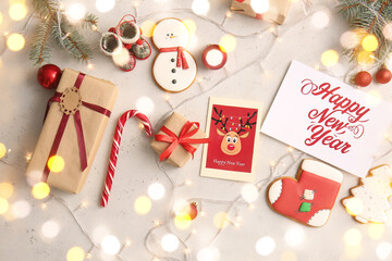 Beautiful New Year composition on light background