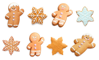 Fototapeta na wymiar Tasty gingerbread cookies on white background