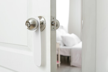 Open door in modern hotel room, closeup