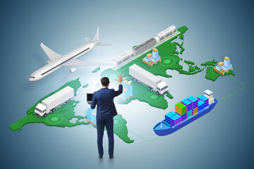 Global logistics concept with businessman