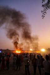 Fototapeta na wymiar Dussehra Festival Celebration in India and burning of the Ravan effigy on the hindu festival.