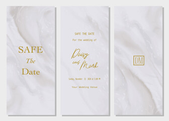 Set of wedding card template with white marble design background