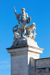 Rome, Italy - October 8, 2020: Sculpture allegory of Force by Augusto Rivalta, Victor Emmanuel II Monument (Monumento Nazionale a Vittorio Emanuele II) on Venetian Square