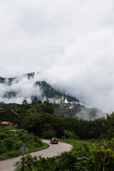 clouds over the mountains,way to Wat Pha Sorn Kaew temple thailand